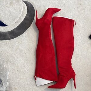 Red over the Knee-High Stiletto Boots